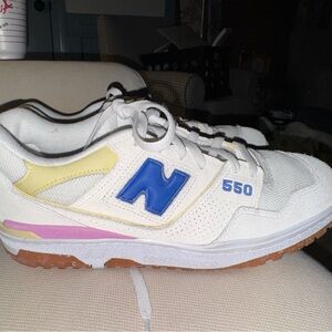 New Balance White and Blue Sneakers